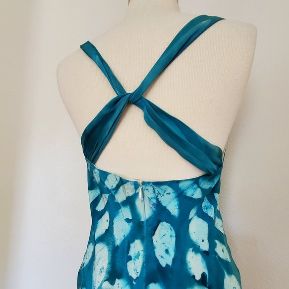 COPY - Silk Short midi halter Dress 6 8 10 bridesmaid party tiedyed painted pur… - Picture 14 of 16